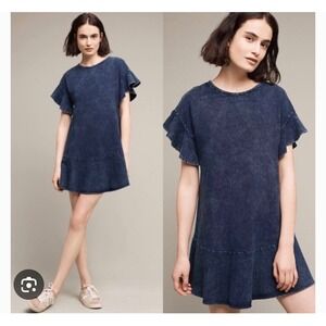 Anthropologie Odette Ruffle sleeve dress mini denim blue